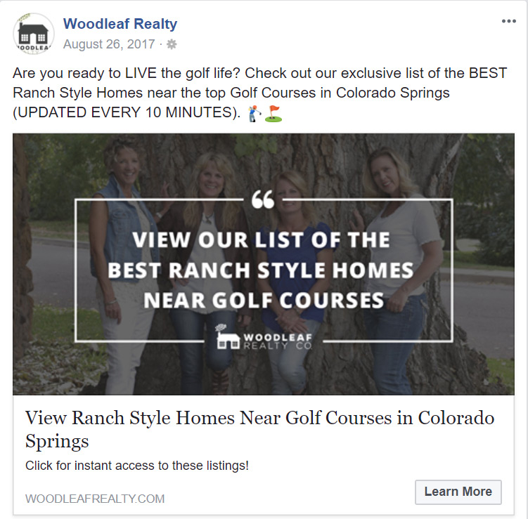 Woodleaf Realty ranch style homes Facebook real estate ad