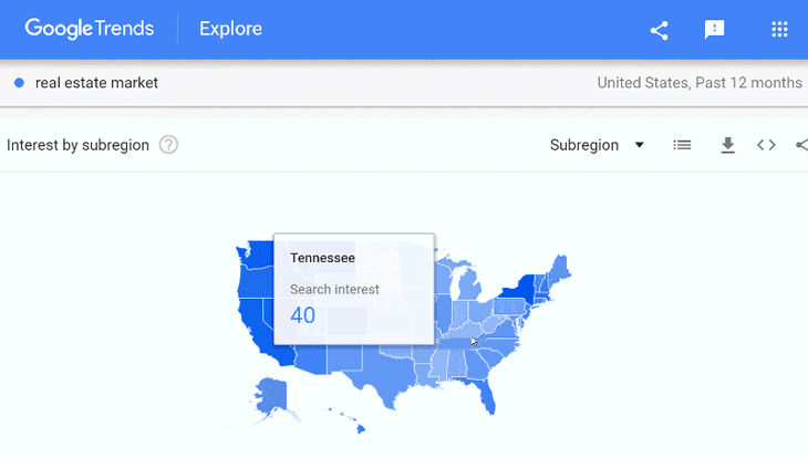 Google Trends interest by subregion