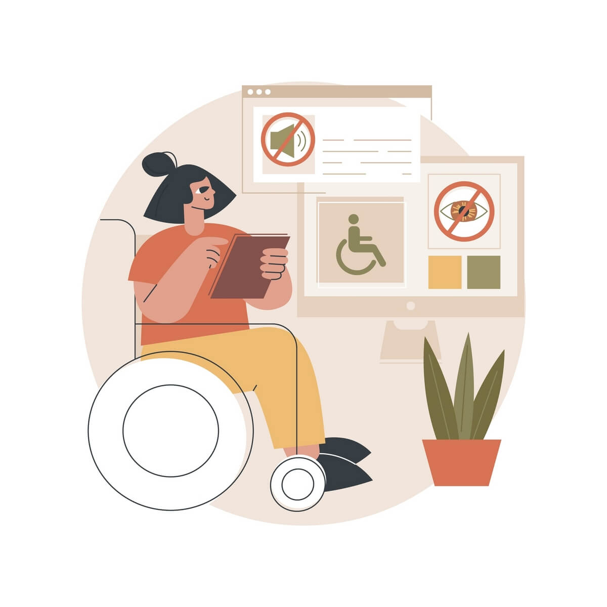 Woman sits in wheelchair graphic illustration