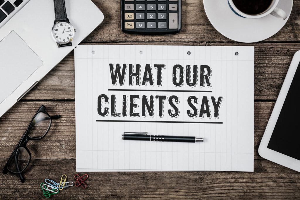 page that reads "what our clients say"