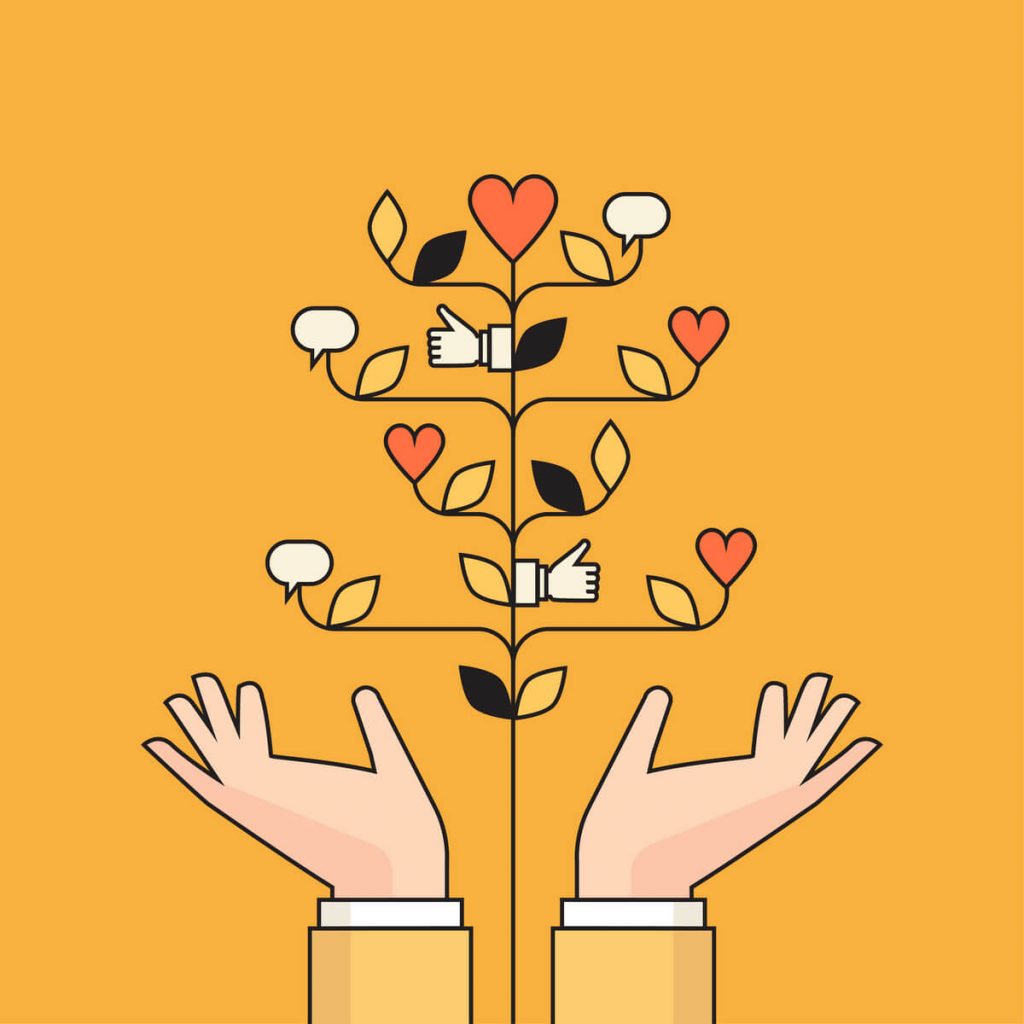 Hands holding an animated branch